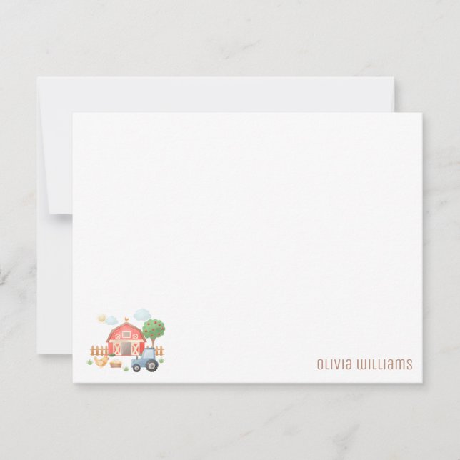 Cute Kids Farm Animals Flat Note Card Anteckningskort (Framsida)