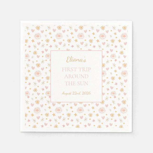 Cute Kids "Första Resa runt Sol" födelsedag Pappersservett (Framsidan)