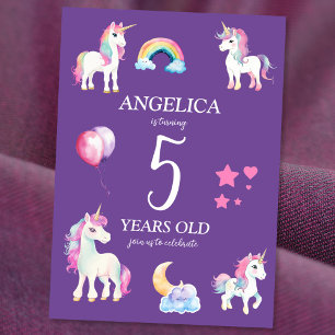 Cute Kids Girly Unicorn Birthday Inbjudningar