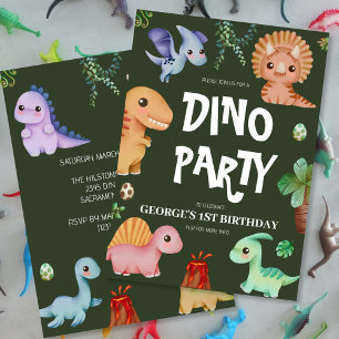 Cute Kids Grönt Dino-Födelsedagsfest Inbjudningar