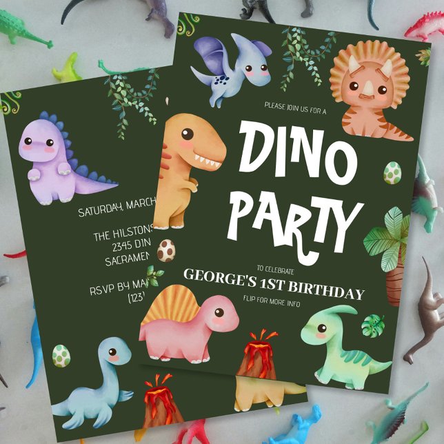 Cute Kids Grönt Dino-Födelsedagsfest Inbjudningar (Skapare uppladdad)