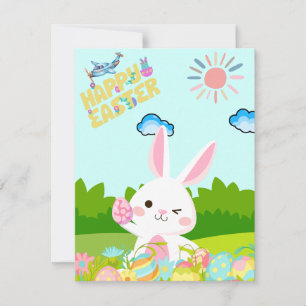 Cute Kids Grönt Nature Bunny Egg Glad påsk Julkort