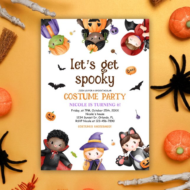 Cute Kids Halloween Costume Party Birthday Inbjudningar (Cute Birthday Halloween Costume Party Invitation)