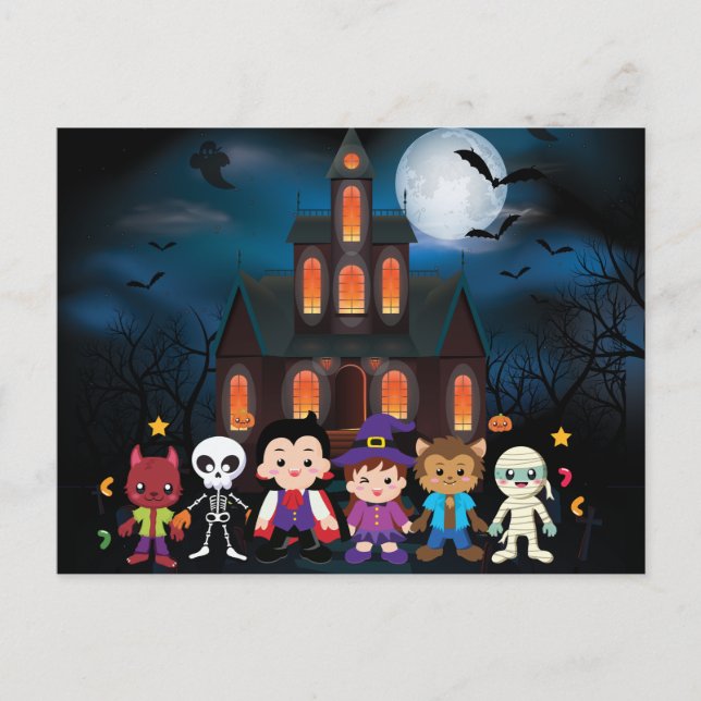 Cute Kids Halloween Costume Party Helg Vykort (Framsida)