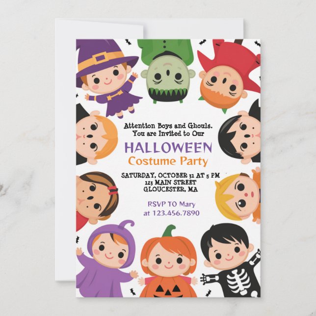 Cute Kids Halloween Costume Party-inbjudan Inbjudningar (Framsida)