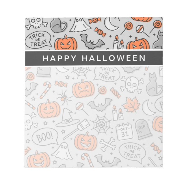 Cute Kids Halloween Doodle Mönster Anteckningsblock (Framsida)
