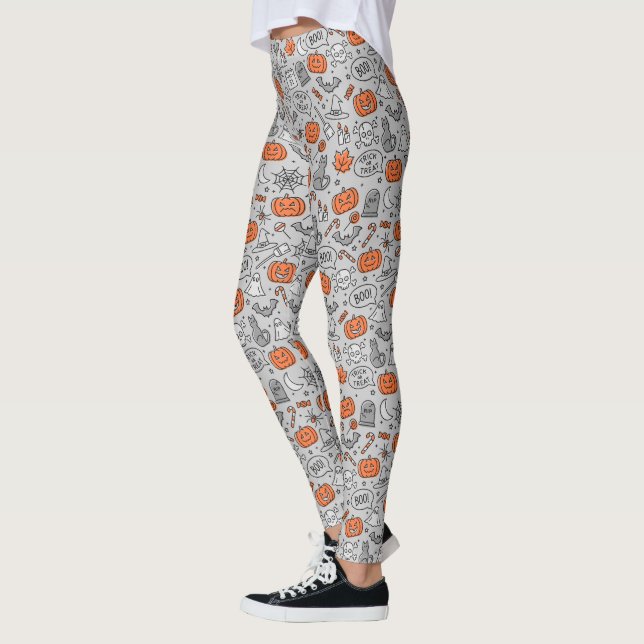 Cute Kids Halloween Doodle Mönster Leggings (Vänster)