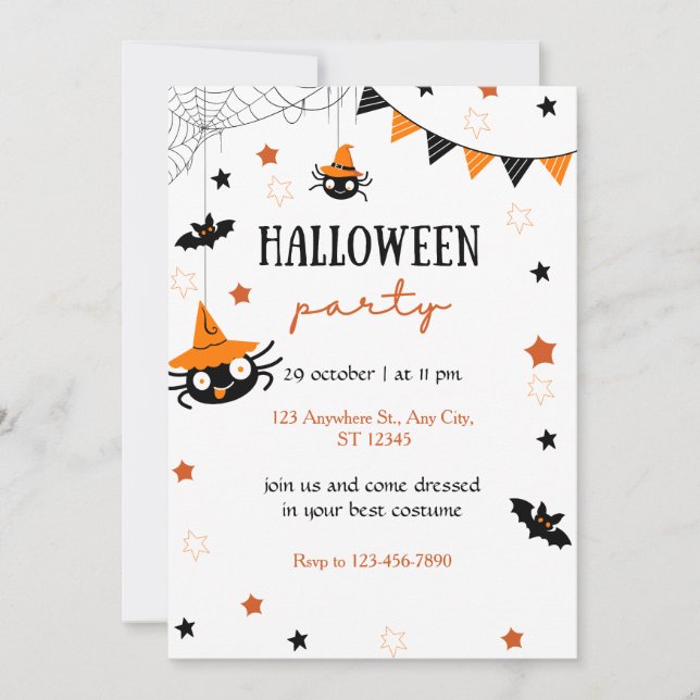 Cute Kids Halloween fest Black Orange Inbjudningar (Framsida)