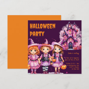 Cute Kids Halloween fest i rosa och orange Inbjudningar