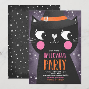 Cute Kids Halloween fest Witches Cat Spooky Inbjudningar