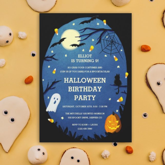 Cute Kids Halloween Födelsedagsfest inbjudan (Halloween theme birthday party invitation)