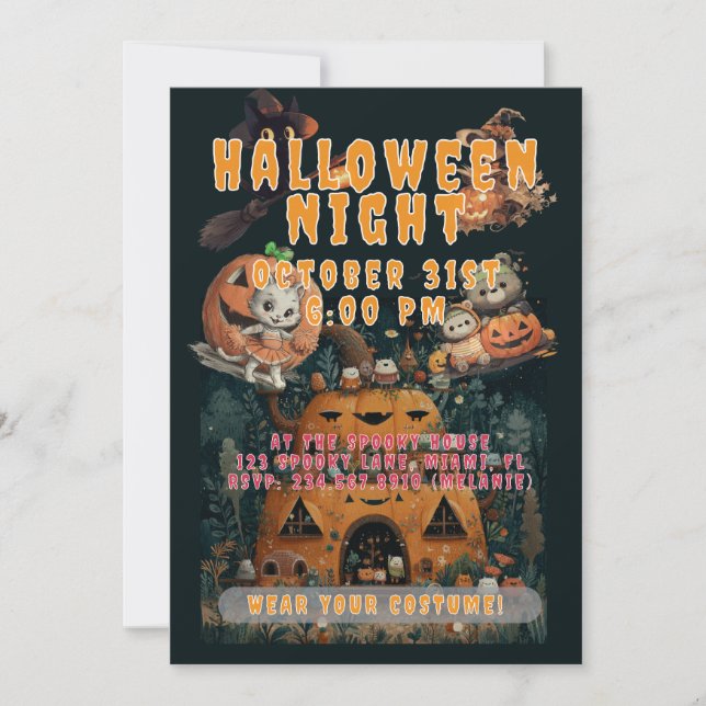 Cute Kids Halloween Night Party Custom Inbjudningar (Framsida)