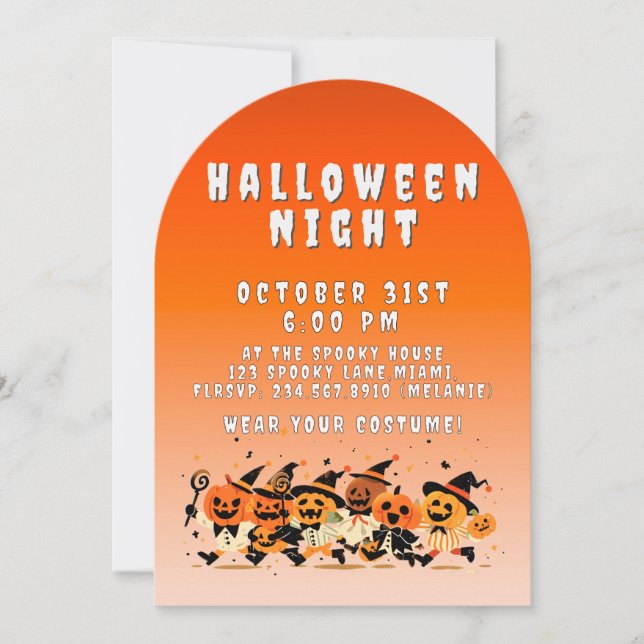 Cute Kids Halloween Night Party Orange Gradient Inbjudningar (Framsida)