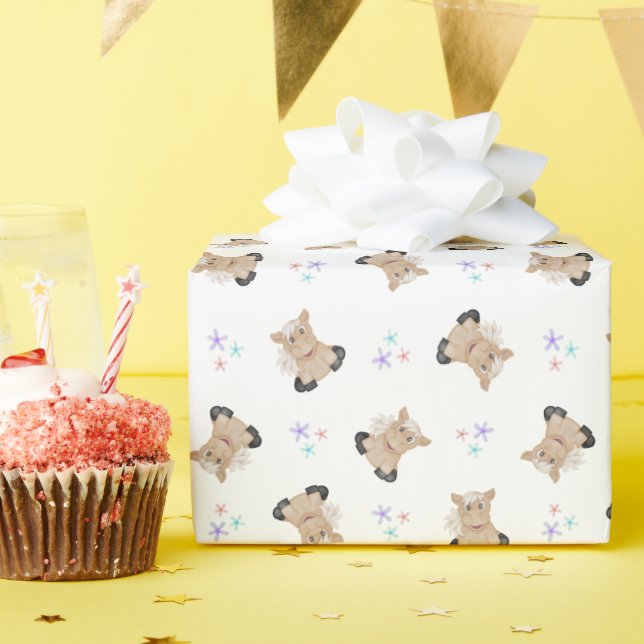 Cute Kids Horse Barnyard Boskap Presentpapper (Födelsedagsfest)