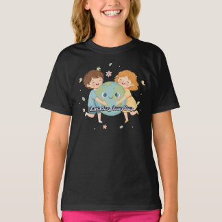Cute Kids Hugging Earth - Earth Day Everyday Kids  T Shirt