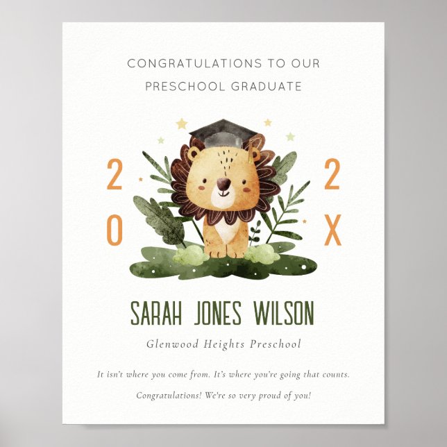 Cute Kids Lejon Foliage Anpassningsbar Preschool S Poster (Framsidan)