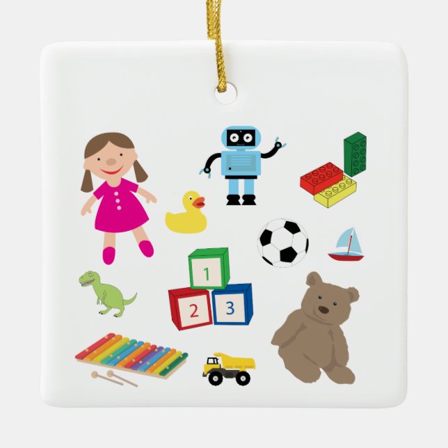 Cute Kids Leksak Mönster Julgransprydnad Keramik (Framsida)