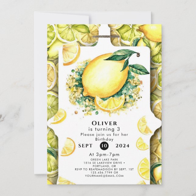 Cute Kids Lemon Birthday Inbjudningar (Framsida)