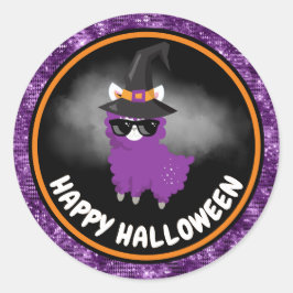 Cute Kids Llama & Lila Glitter Happy halloween Runt Klistermärke