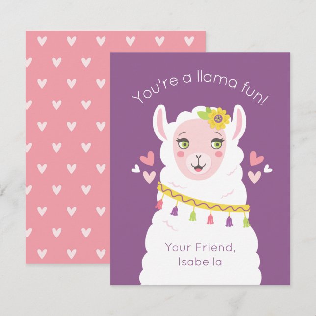 Cute Kids Llama Valentine Anteckningskort (Fram/baksida)