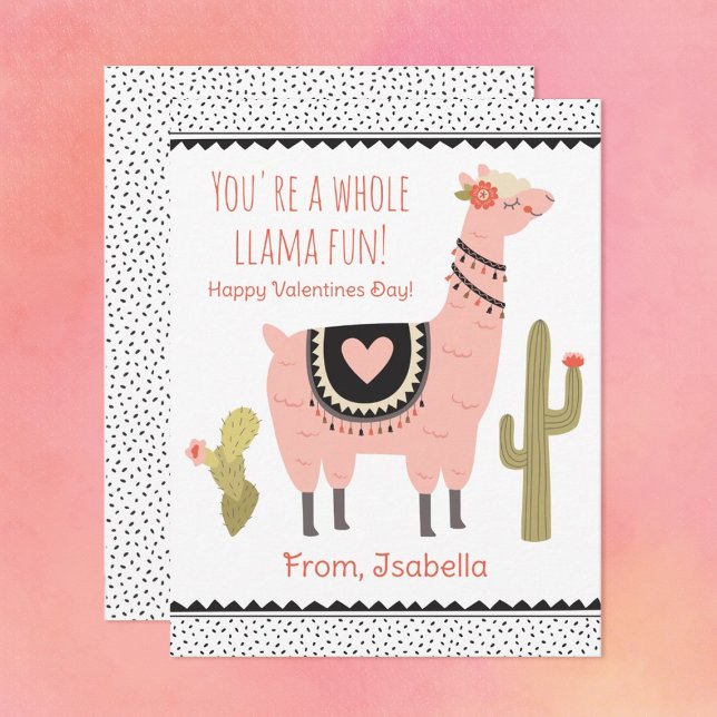Cute Kids Llama Valentine Note Card Anteckningskort (Skapare uppladdad)