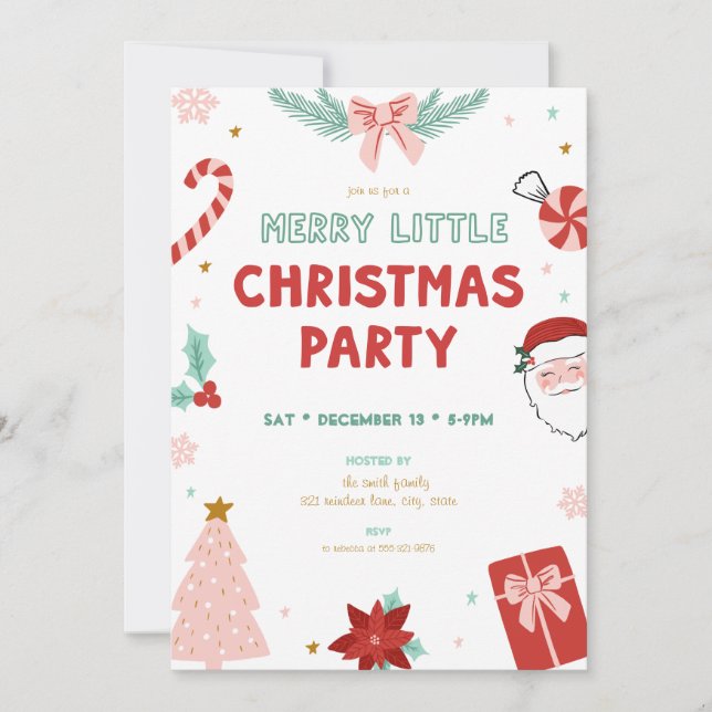 Cute Kids Merry Little Christmas Party Invitations Inbjudningar (Framsida)