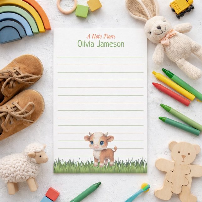 Cute Kid's Name Hereford Cow Lined Stationery Brevpapper (Skapare uppladdad)