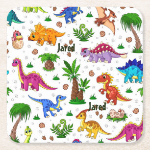 Cute Kids Namn Seamless Mönster Dinosaur Underlägg Papper Kvadrat