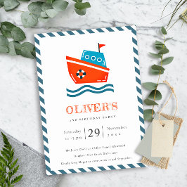 Cute Kids Nautical Boat any Age Birthday Inbjudan
