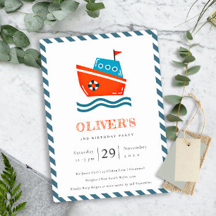 Cute Kids Nautical Boat any Age Birthday Inbjudan