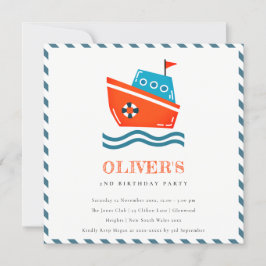 Cute Kids Nautical Boat any Age Birthday Inbjudan