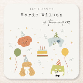 Cute Kids Pawty Puppy Hundar, alla åldrar Underlägg Papper Kvadrat