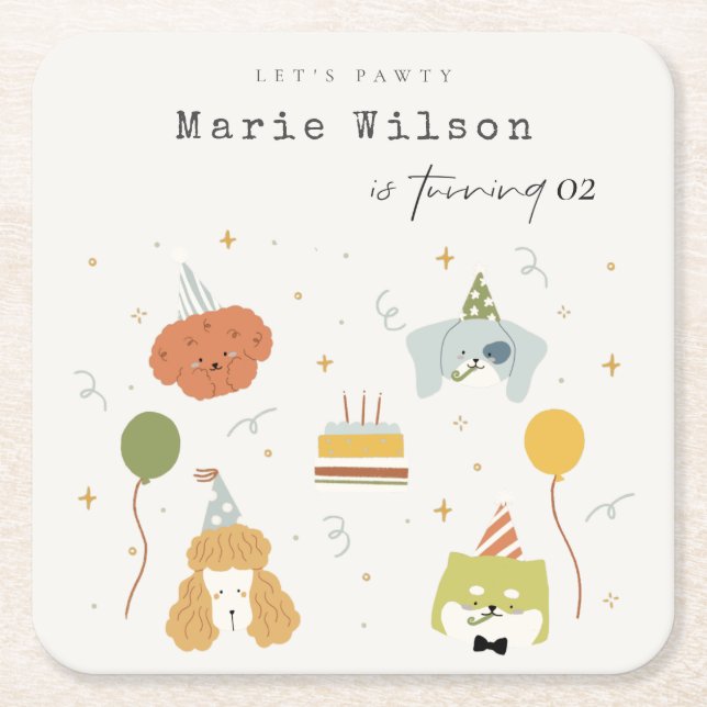 Cute Kids Pawty Puppy Hundar, alla åldrar Underlägg Papper Kvadrat (Framsidan)