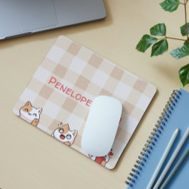 Cute Kids Personalizable Namn Manga Tecknad Cat Musmatta