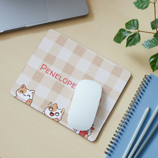 Cute Kids Personalizable Namn Manga Tecknad Cat Musmatta