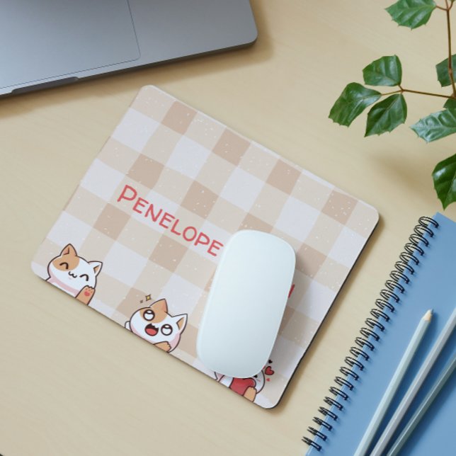 Cute Kids Personalizable Namn Manga Tecknad Cat Musmatta (Skapare uppladdad)