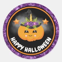 Cute Kids Pumpkin & Lila Glitter Happy halloween