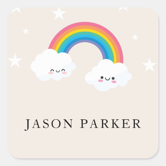 Cute Kids Rainbow Stickers Fyrkantigt Klistermärke (Framsida)