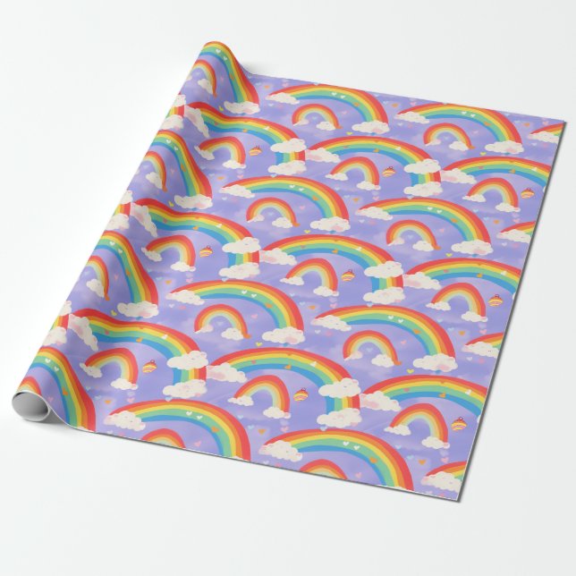Cute Kids Rainbows and Clouds Repeat Mönster Presentpapper (Utrullad)