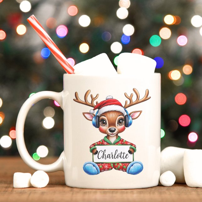 Cute Kids Reindeer jul Mugg (Cute reindeer Christmas mug)