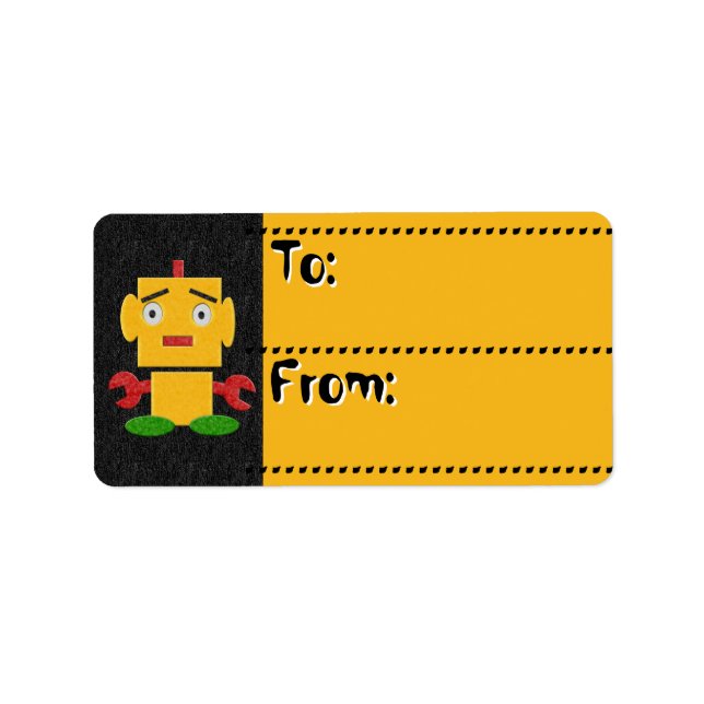 Cute Kids Retro Robot-Gult_To-From-Märkre Adressetikett (Framsidan)
