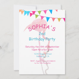 Cute Kids Rosa Blue Flamingo Beach Birhtday Inbjudningar