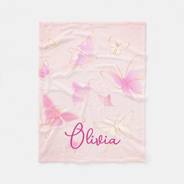 Cute Kids Rosa Butterfly Personlig Blanket Fleecefilt (Framsidan)