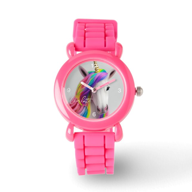 Cute Kids Rosa Glitter Strap Unicorn-familjen Armbandsur (Framsida)