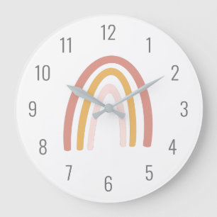 Cute Kids Rosa Pastel Rainbow Wall Clock Stor Klocka