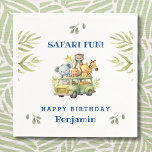 Cute Kids Safari Animal Jungle Birthday Pappersservett<br><div class="desc">Anpassa den här Jungle Napkin till ditt barns Namn och lägg till en Cute Touch till Födelsedagsfesten bord. Den här Pappersservett har en söt vattenfärgsfärg Lejon,  Giraffe och Elephant på en Roligt,  Safari Äventyr,  och ger dig en viskare beröring till din Party-dekoration. Perfekt för barn som kärlek Safari Animals.</div>