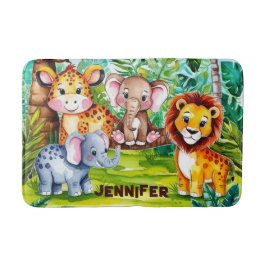 Cute Kids Safari Jungle Animals Personlig Namn Badrumsmatta