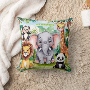 Cute Kids Safari Jungle Animals Personlig Namn Kudde