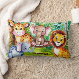Cute Kids Safari Jungle Animals Personlig Namn Lumbarkudde