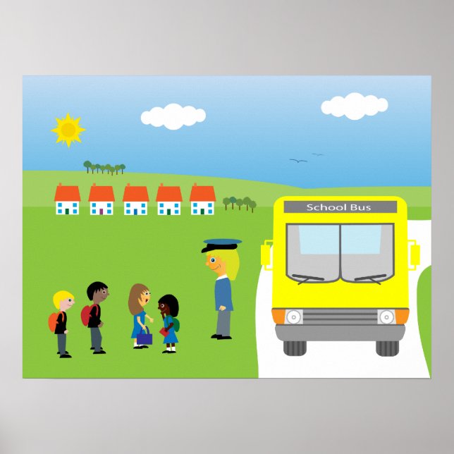 Cute Kids som väntar på att komma på Buss Poster (Framsidan)